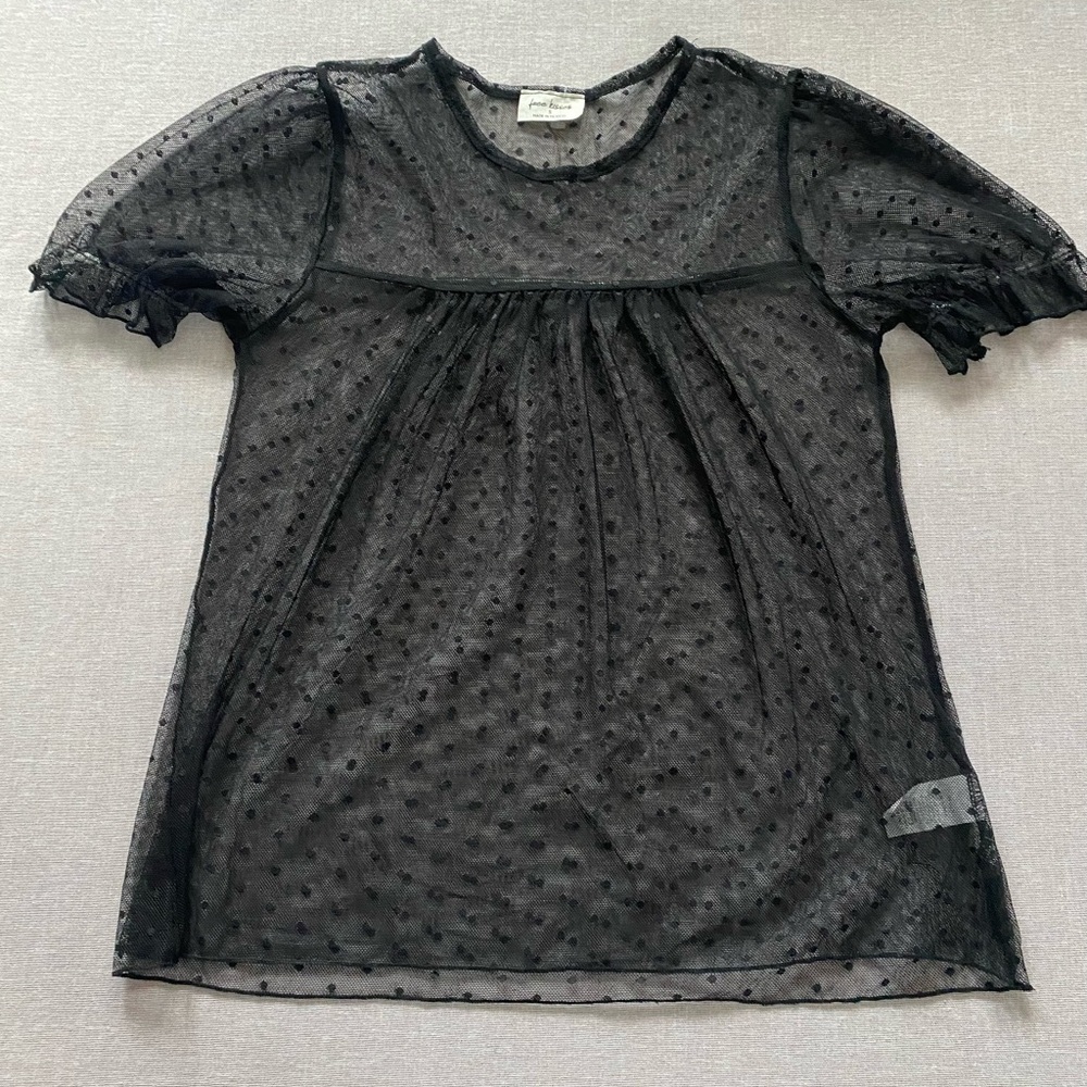 Free Kisses black sheer polka Swiss dot chiffon coquette whimsigoth top size S